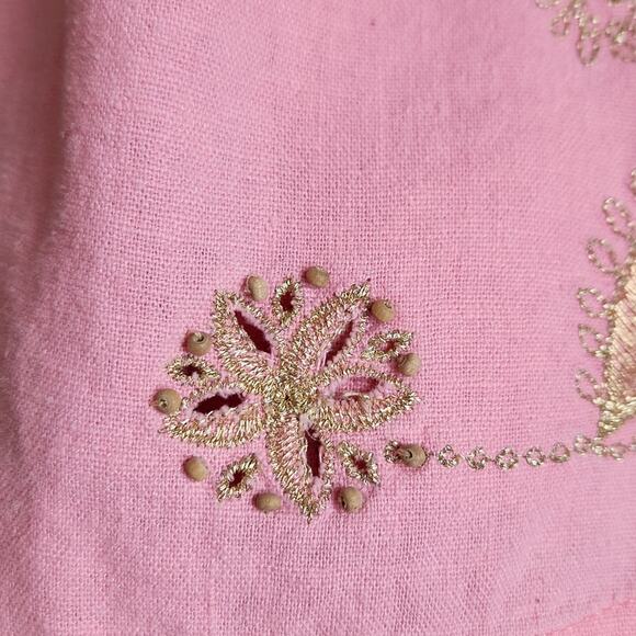 Erika Woman Pink Short Sleeve Button Front Top Size 1X Gold Embroidery Beaded - Picture 5 of 13